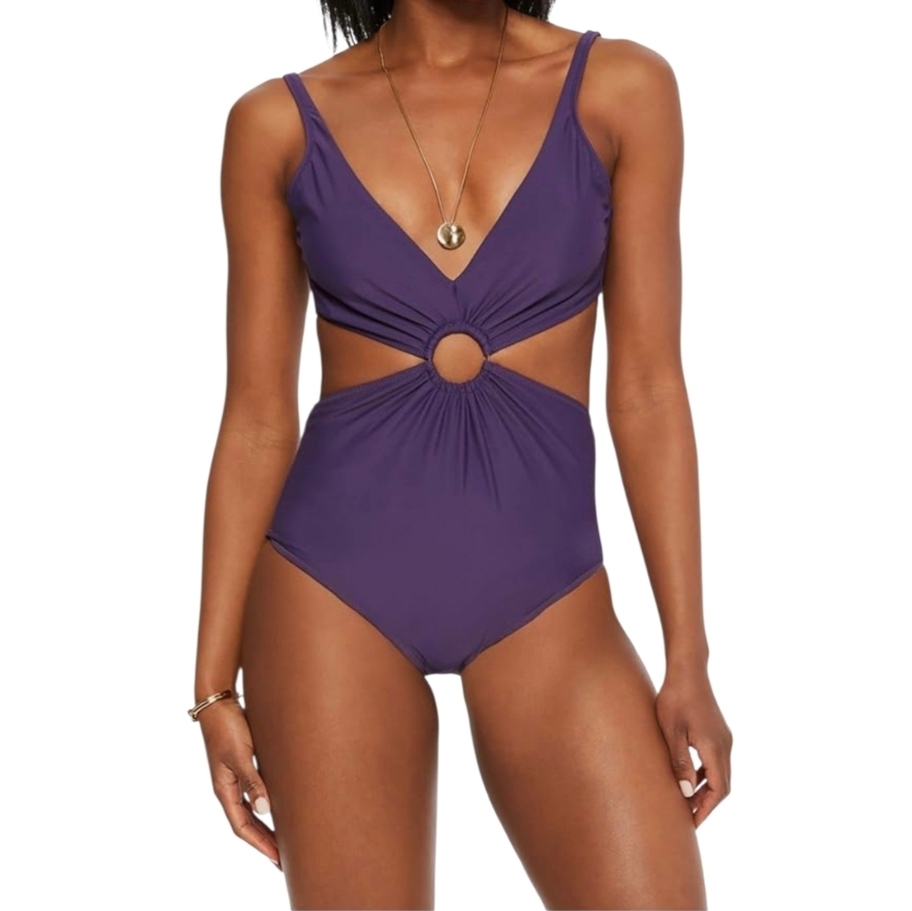 Bar III Core Solids Ring Monokini One-Piece Swimsuit Mystical Purple NWT SZ:M